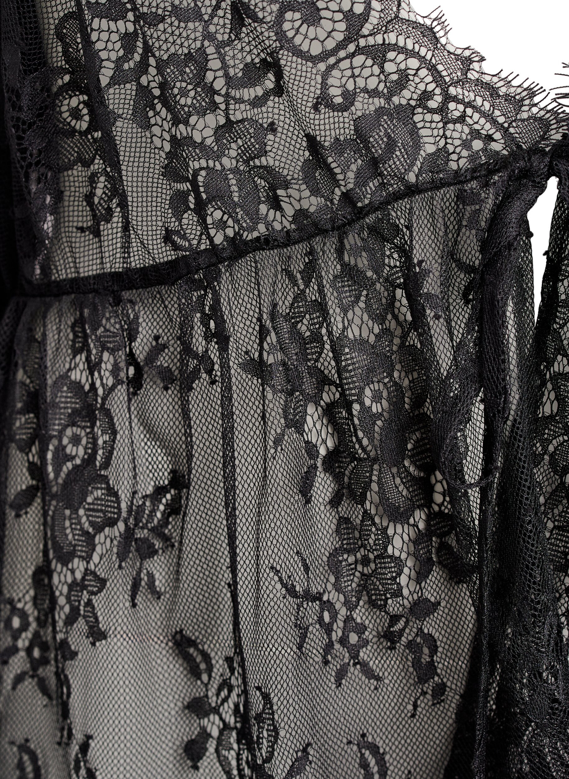 Zizzi Spetstopp med knytdetalj och 3/4-&auml;rmar, Svart, Packshot image number 2