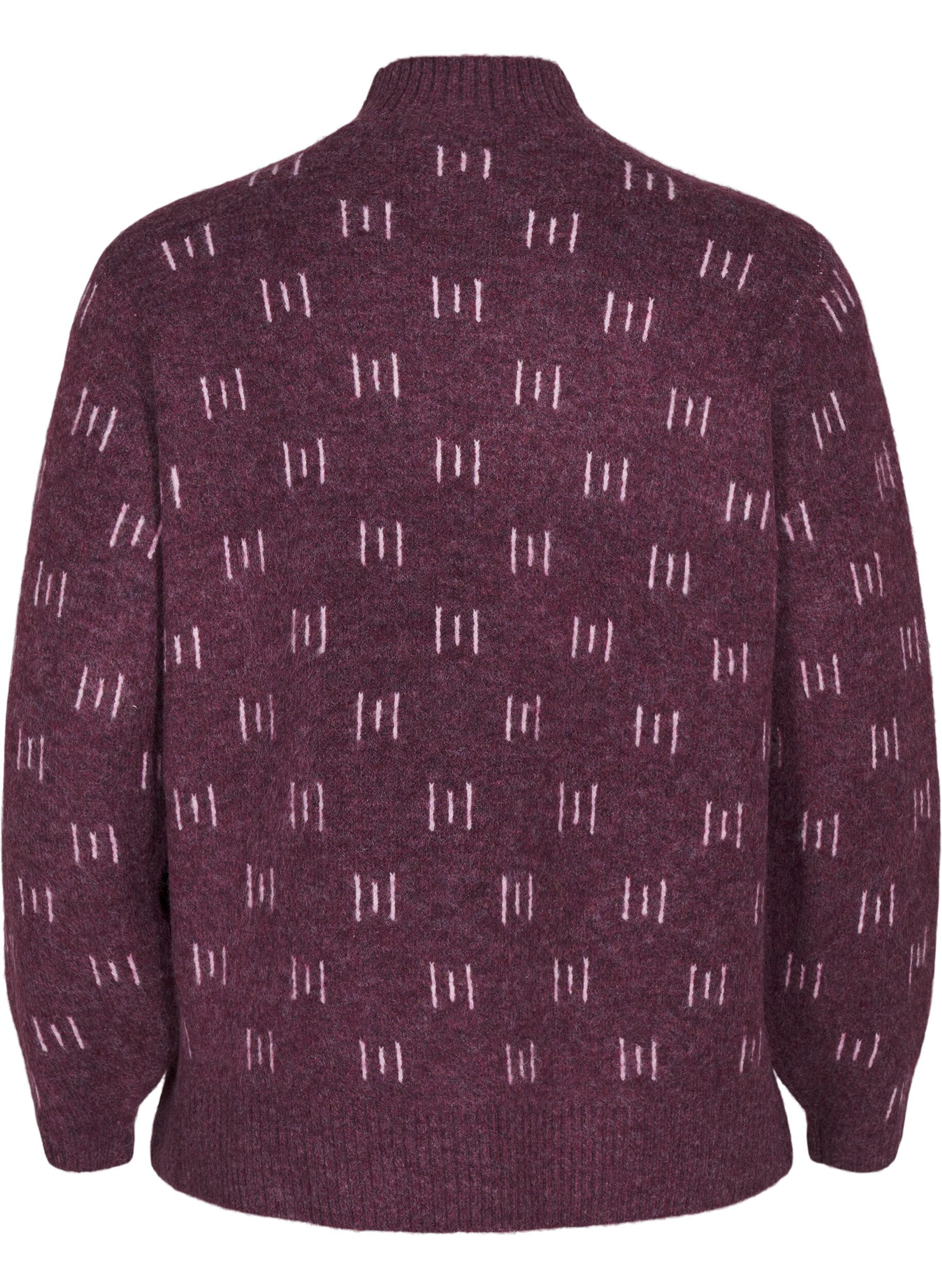 Zizzi Stickad blus med m&ouml;nster och h&ouml;g hals, Potent P. Mel. Comb, Packshot image number 1