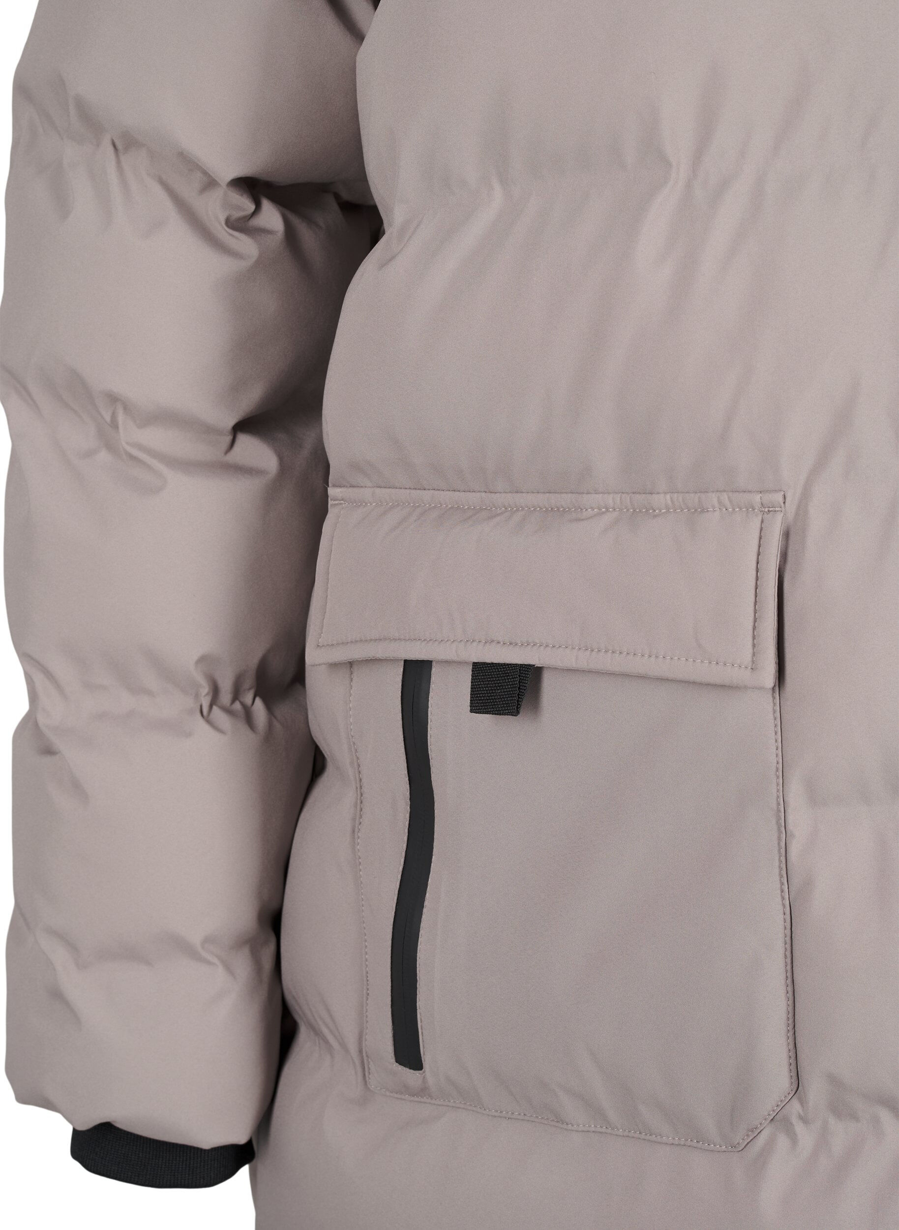 Zizzi Pufferkappa med huva och fickor, Beige, Packshot image number 3