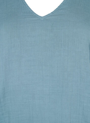 Blus i bomull med broderi och korta ärmar, Smoke Blue, Packshot image number 2