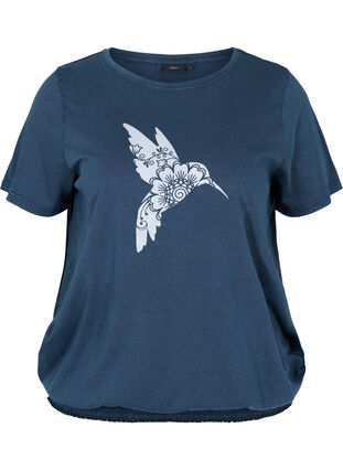 T-shirt i ekologisk bomull med smock, NavyBlazer Acid Bird, Packshot image number 0