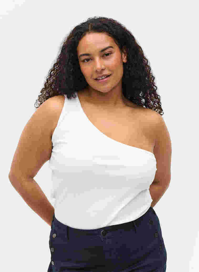 One shoulder-topp i bomull, Bright White, Model
