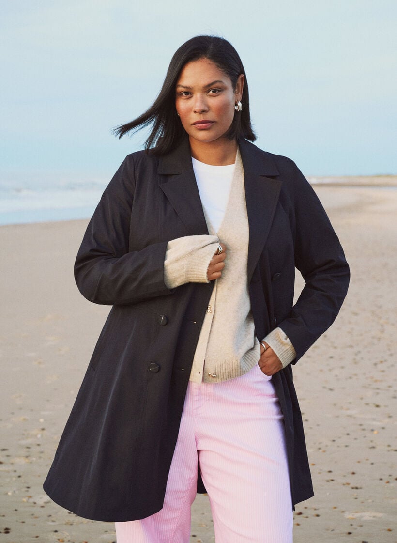 A-linjeformad v&aring;rkappa med dubbelkn&auml;ppning, Svart, Image image number 0