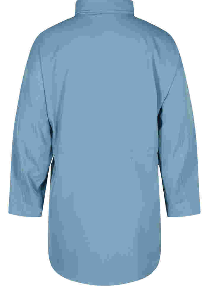 Långärmad skjortjacka med bröstfickor och knytning i midjan, Blue Shadow, Packshot image number 1