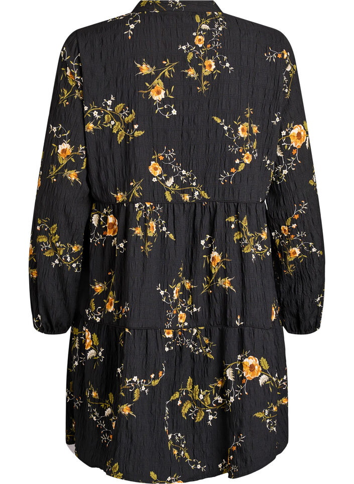 Kl&auml;nning med blommigt tryck och knytning, Svart, Packshot image number 1