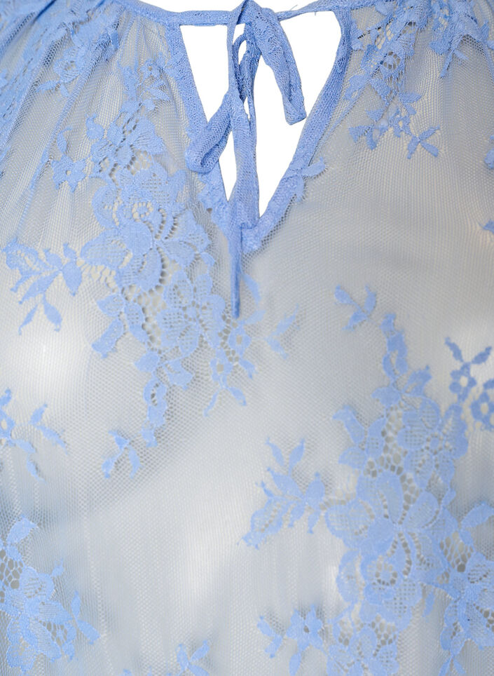Kort&auml;rmad blus i spets med knytning, Lila, Packshot image number 2