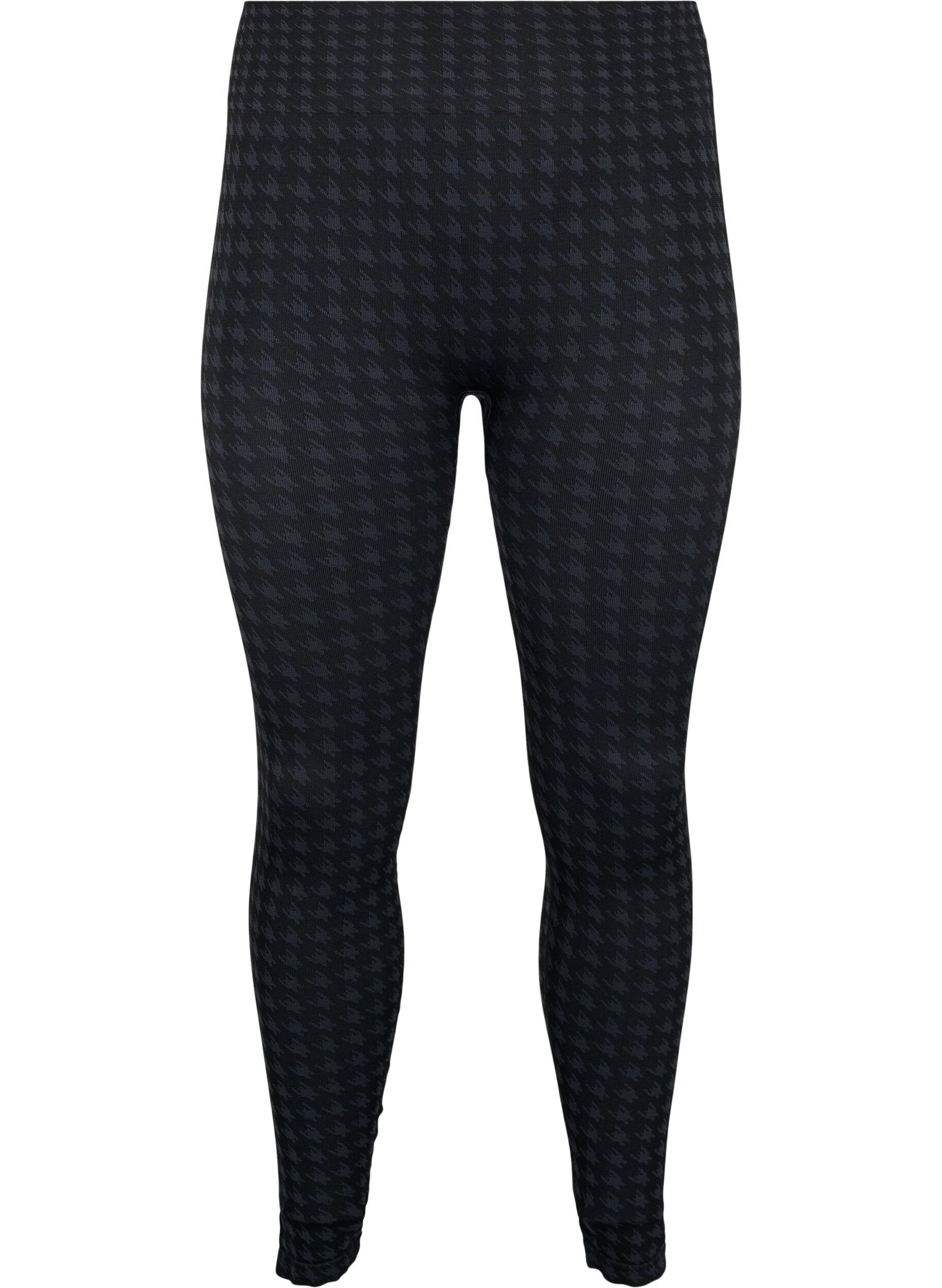 Zizzi Hundtandsm&ouml;nstrade leggings utan s&ouml;mmar, Black w. Dark Grey, Packshot image number 0