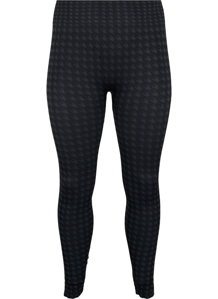 Hundtandsmönstrade leggings utan sömmar, Black w. Dark Grey, Packshot image number 0