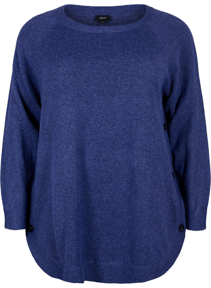 Stickad tröja med knappdetaljer, Navy Blazer Mel., Packshot image number 0
