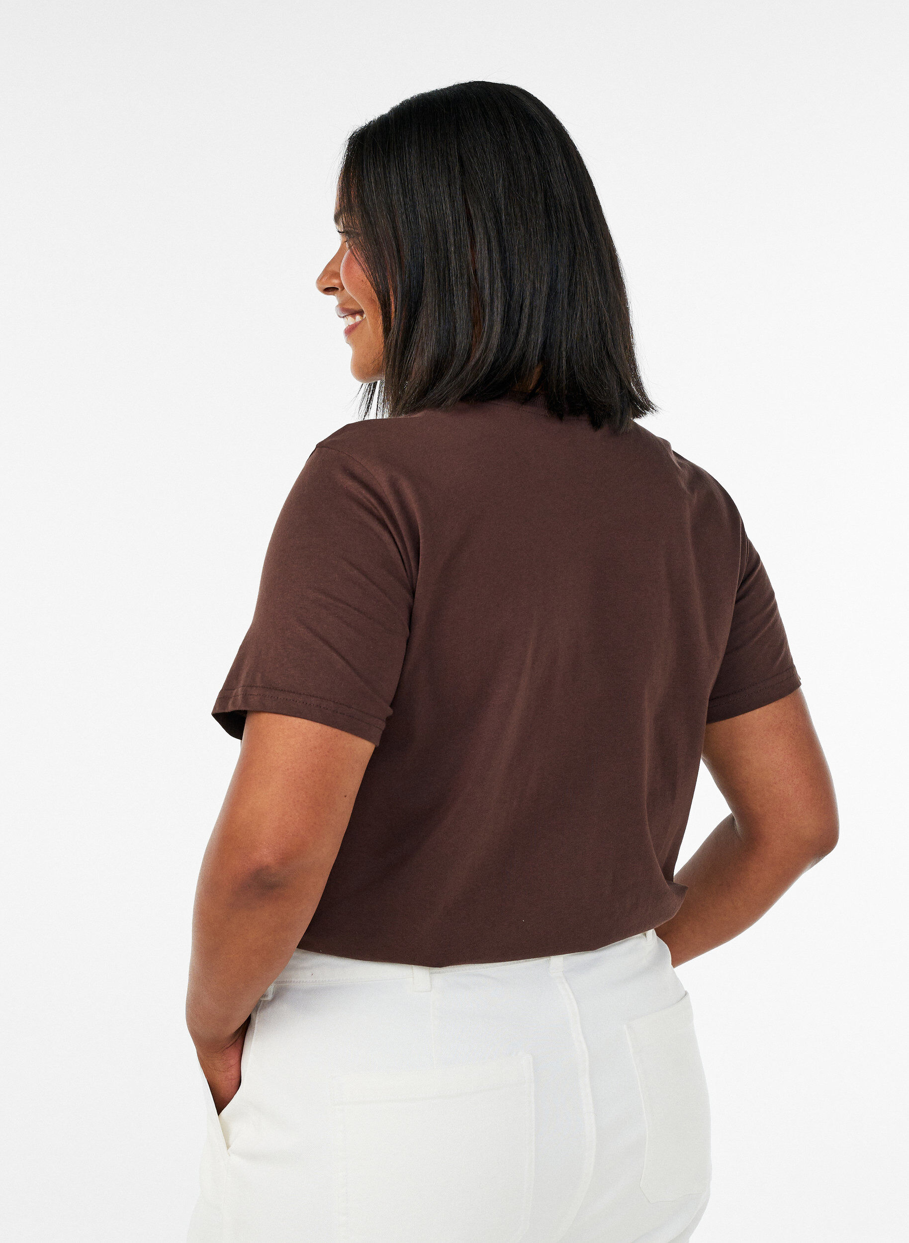 ZizziEnkel t-shirt i bomull med rund halsringning, Brun, Model image number 2