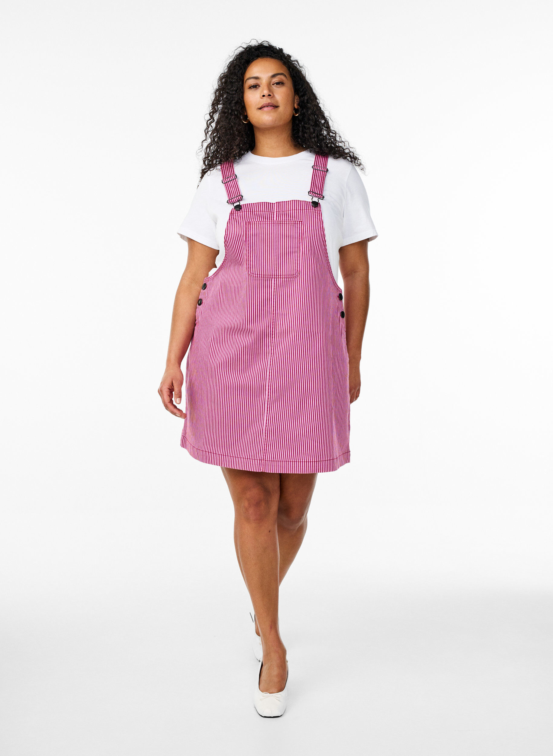 Zizzi Kort h&auml;ngselkl&auml;nning med r&auml;nder, Red Stripe, Model image number 2