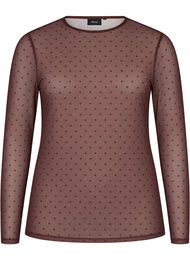 Blus i mesh med tryck, Brun