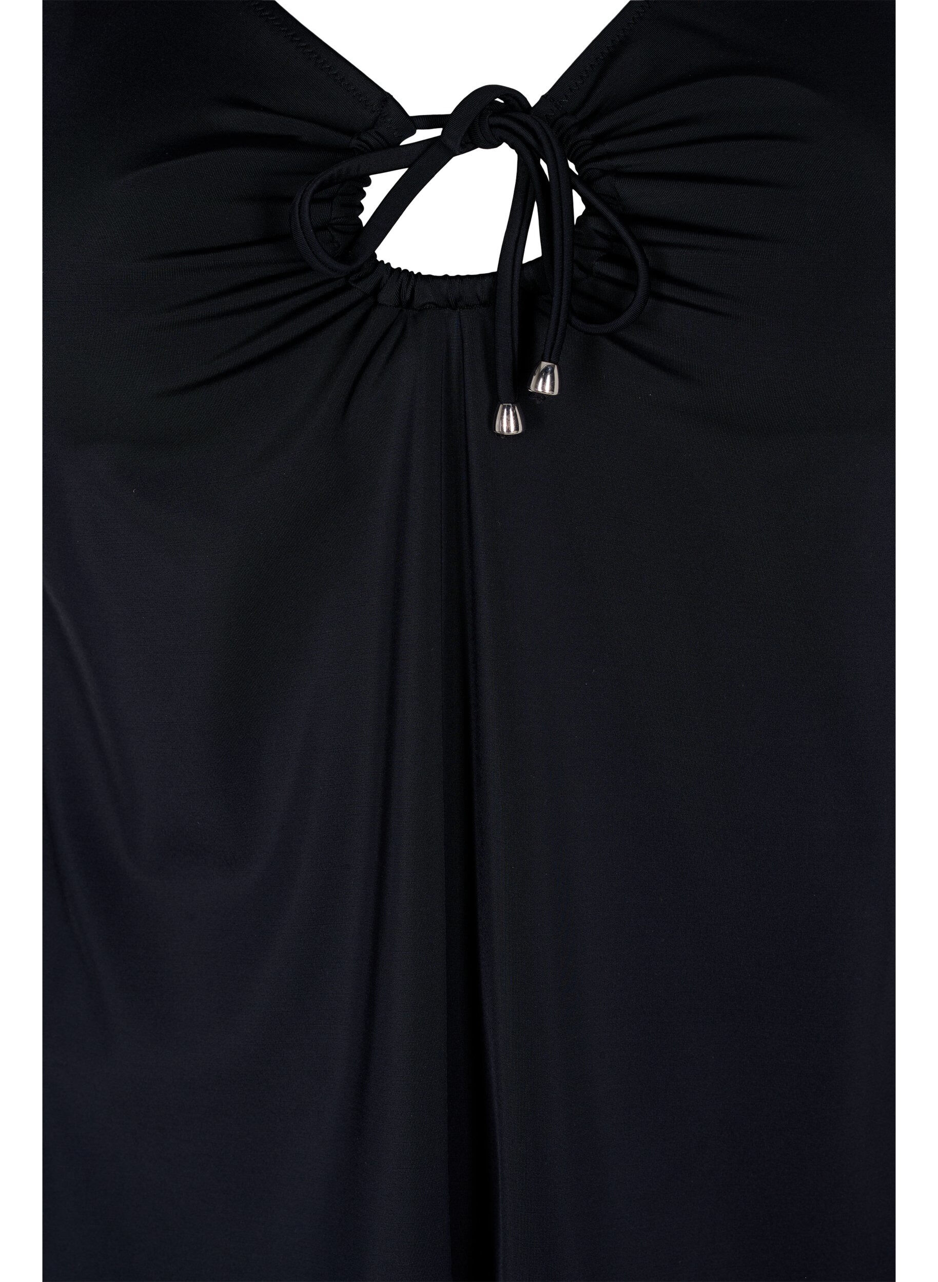 Zizzi Enf&auml;rgad tankini med sn&ouml;rningsdetaljer, Black, Packshot image number 2