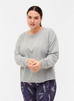 Croppad sweatshirt med rund hals, Light Grey Melange, Model image number 0
