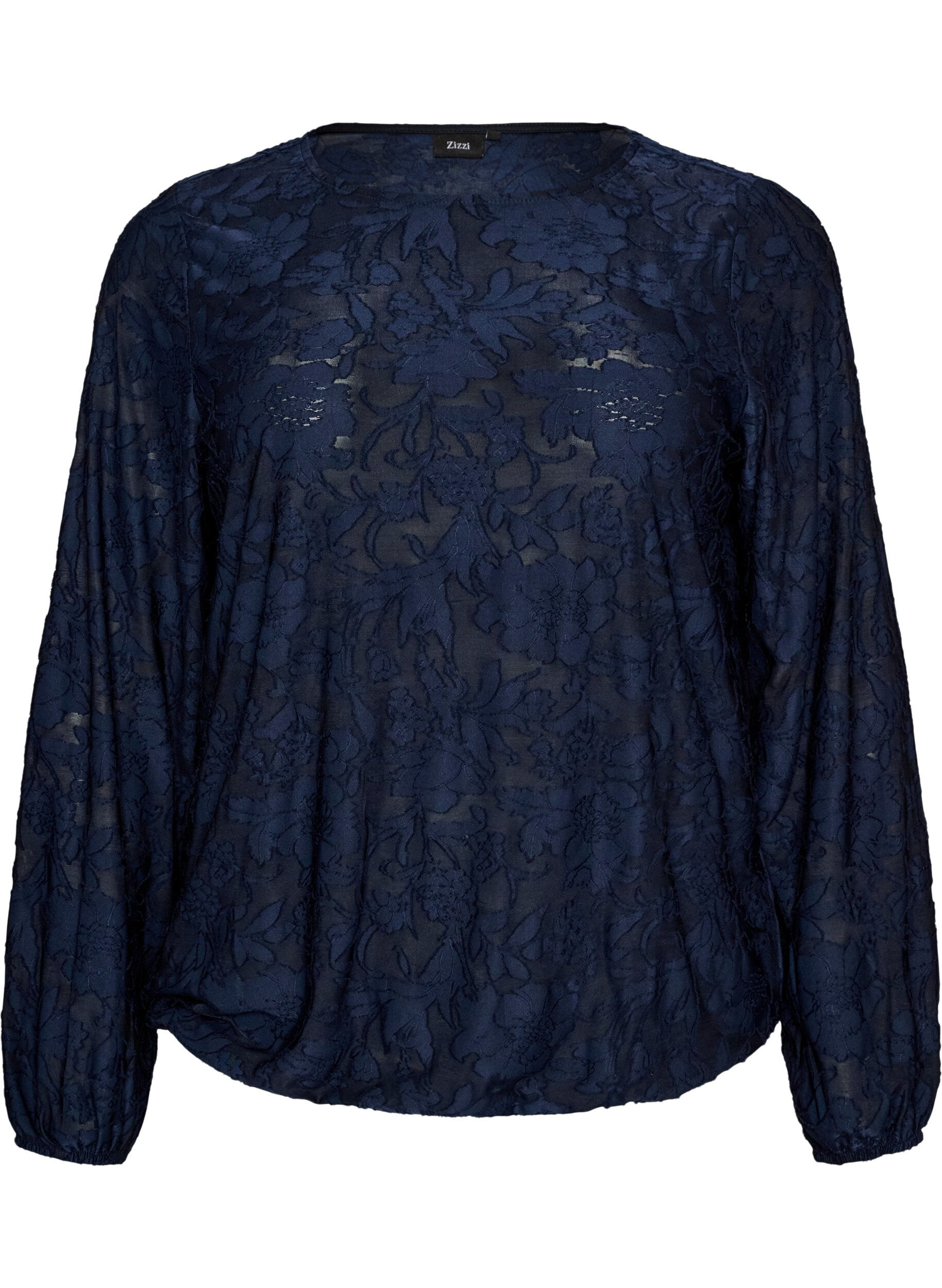 Skir blus med blommig textur och l&aring;nga &auml;rmar