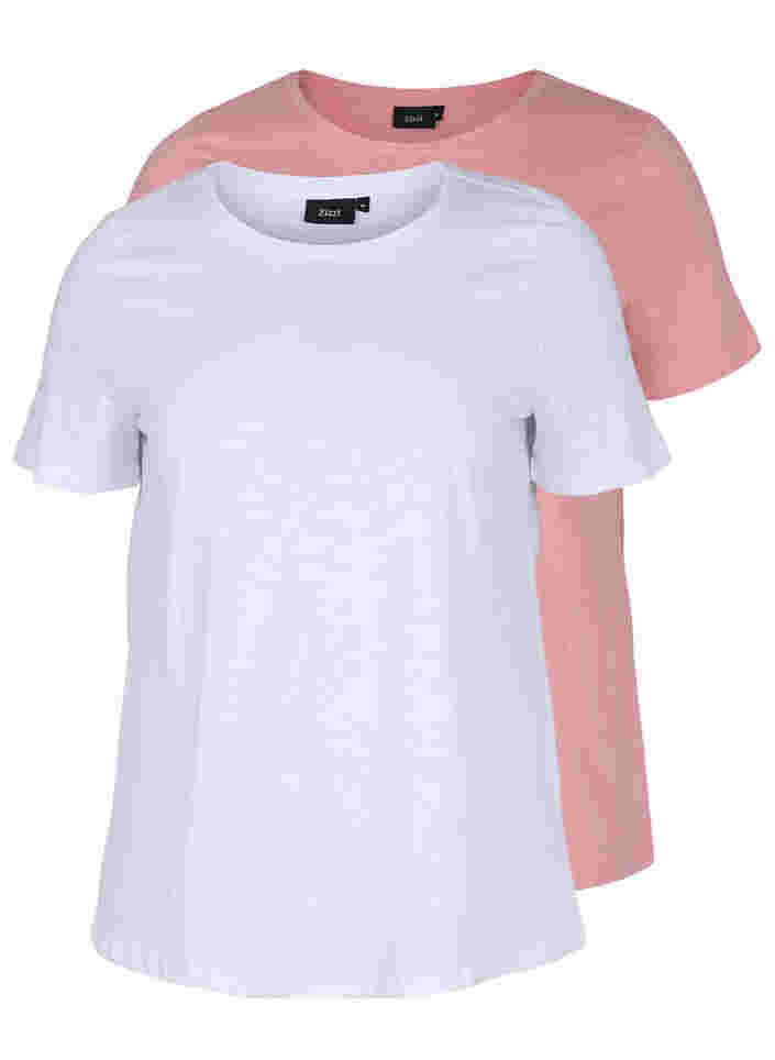 2-pack kortärmade t-shirtar i bomull, Bright White/Blush, Packshot