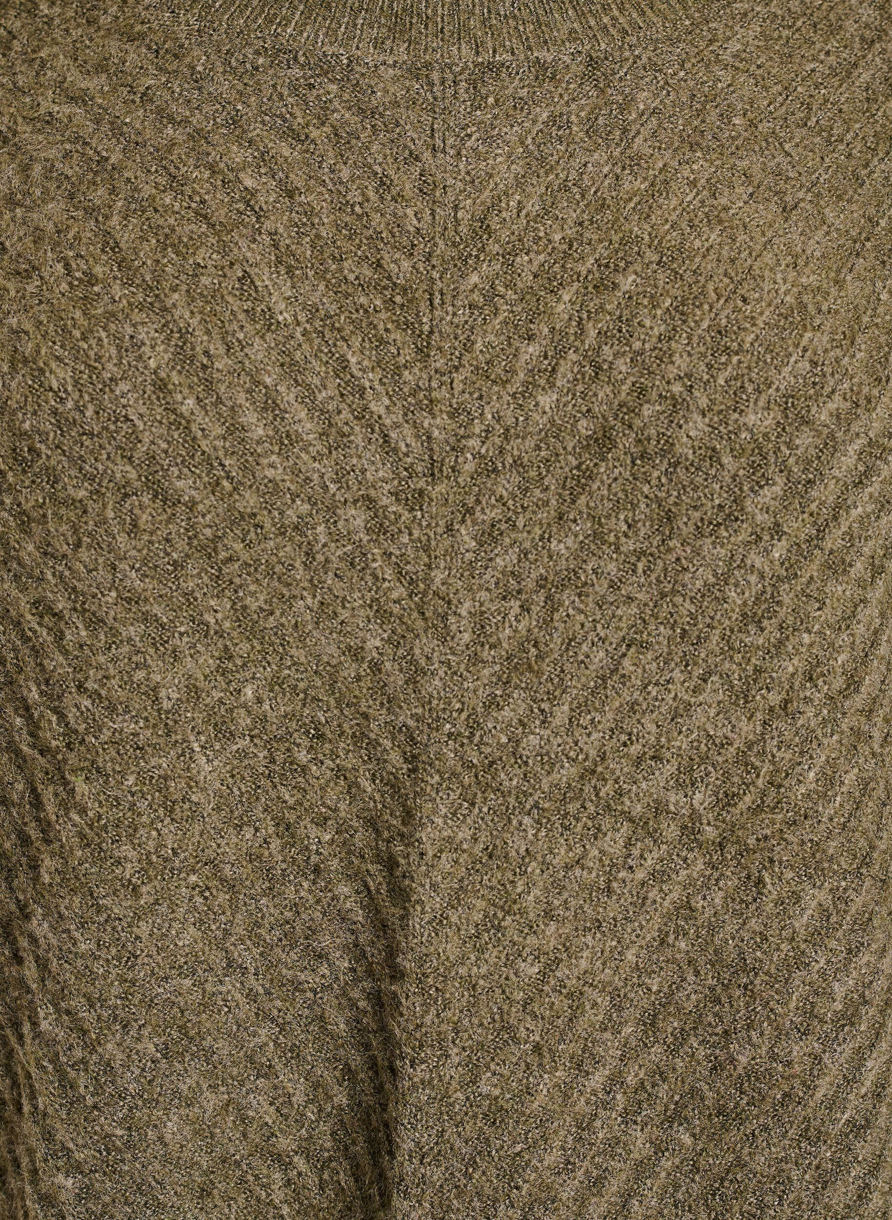 Zizzi Stickad blus med V-format ribbm&ouml;nster och slitsar, Gr&ouml;n, Packshot image number 2