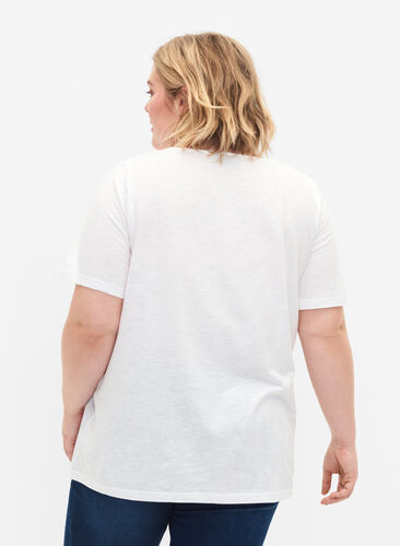 T-shirt i bomull med spetsband, Bright White, Model image number 1