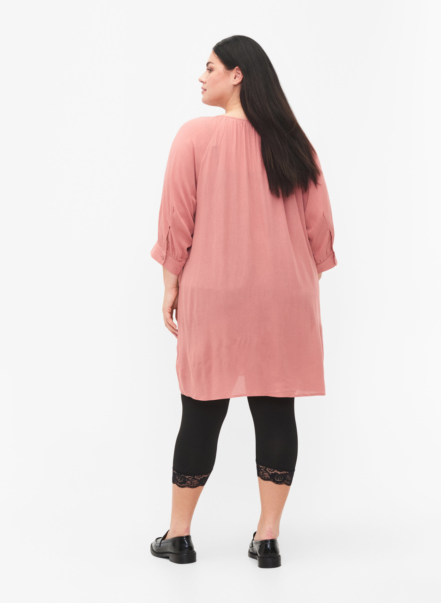 Zizzi 2-pack 3/4-leggings med spetskant, Black / Black, Model image number 1