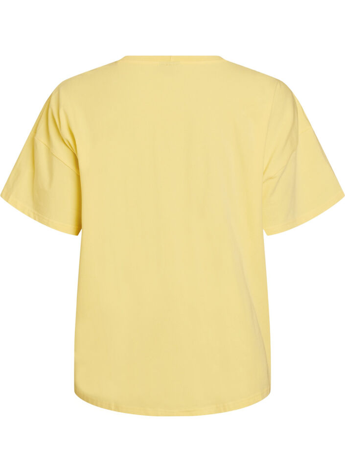 T-shirt i ekologisk bomull med ett litet motiv framtill, Gul, Packshot image number 1