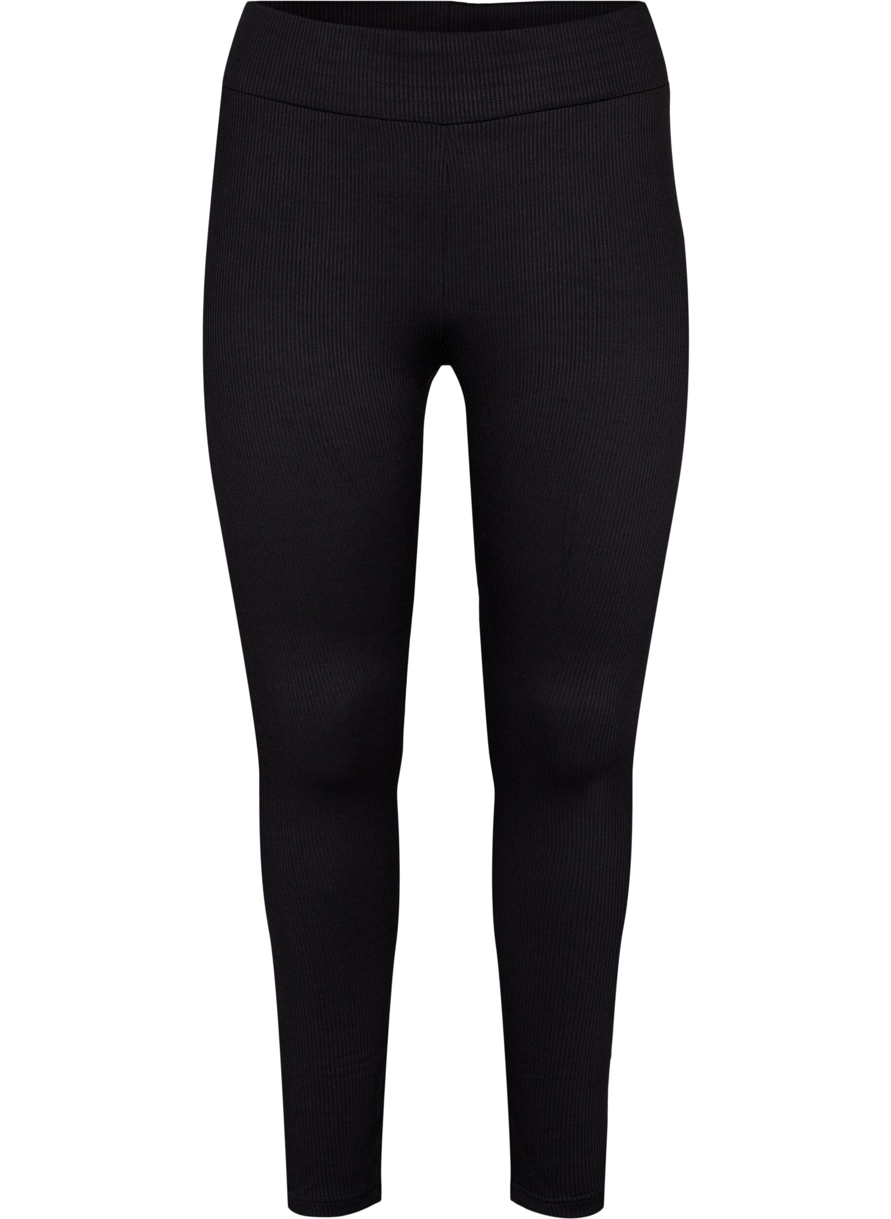 Zizzi Ribbade leggings med stretch, Black, Packshot image number 0
