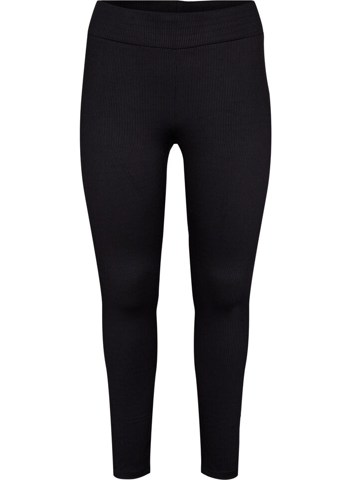 Ribbade leggings med stretch, Black, Packshot image number 0