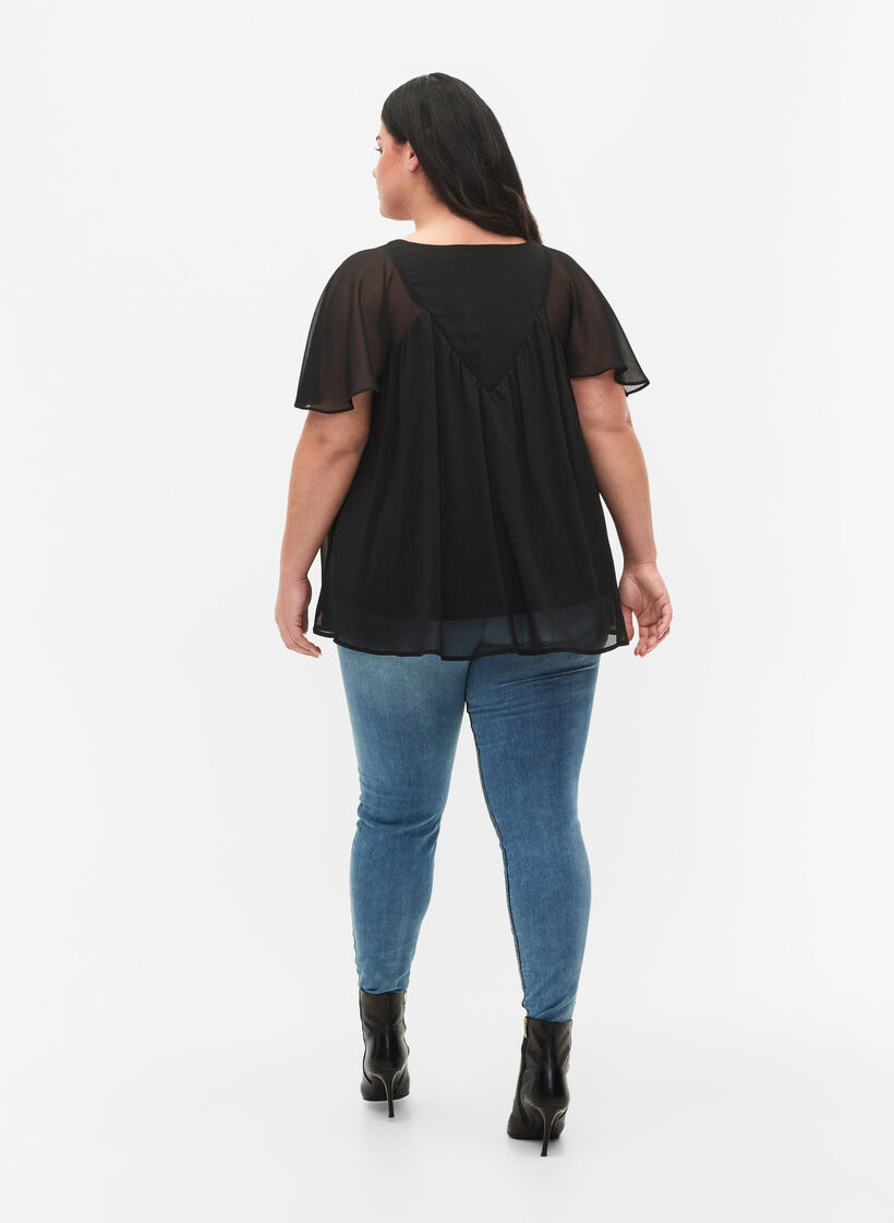 Jeggings med slitna detaljer, Blue denim, Model image number 1