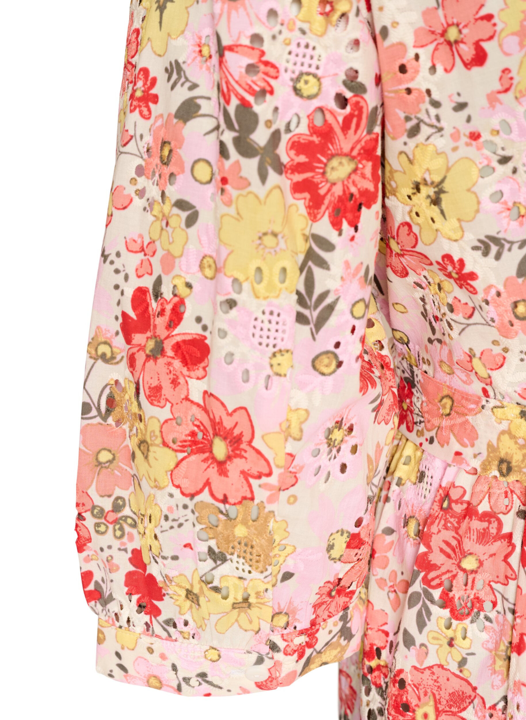 ZizziBlommig midikl&auml;nning med broderie anglaise och knytsk&auml;rp, Rosa, Packshot image number 3