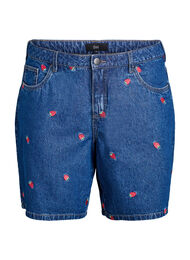 Jeansshorts med broderade jordgubbar, Bl&aring;