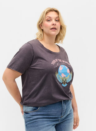 Kortärmad t-shirt i bomull  med tryck, Dark Grey Wash, Model image number 0
