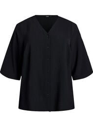 Skjortblus med v-ringning och 3/4-&auml;rm, Svart