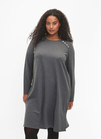 Långärmad jerseyklänning med knappdetaljer, Dark Grey Melange, Model