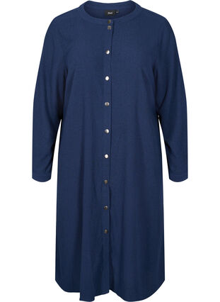 Långärmad skjortklänning med struktur, Navy Blazer, Packshot image number 0