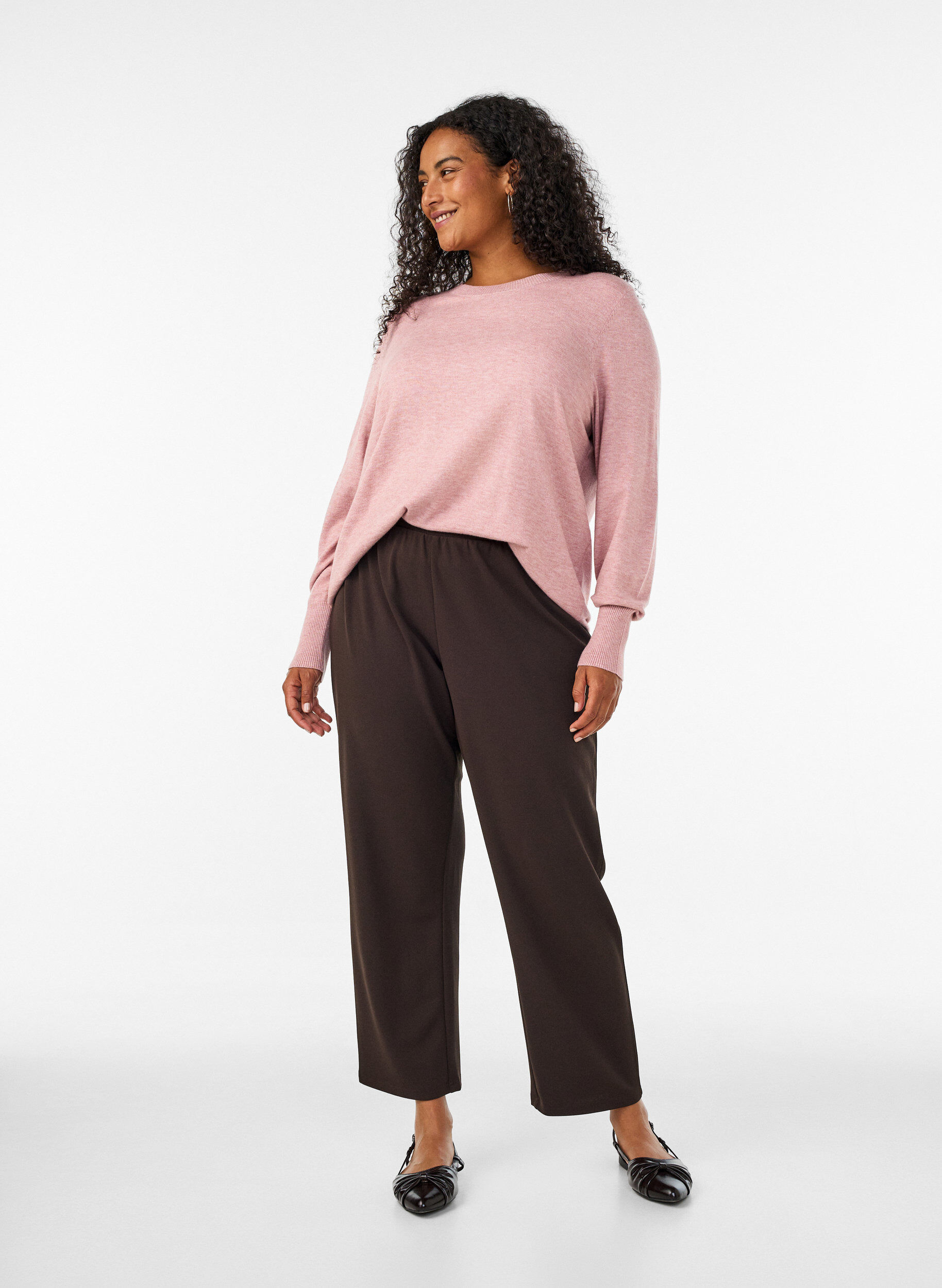 ZizziStickad blus med rund halsringning, Rosa, Model image number 1