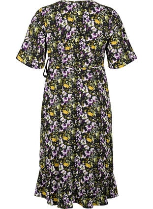 Tryckt omlottklänning med korta ärmar, Black S. Flower AOP, Packshot image number 1