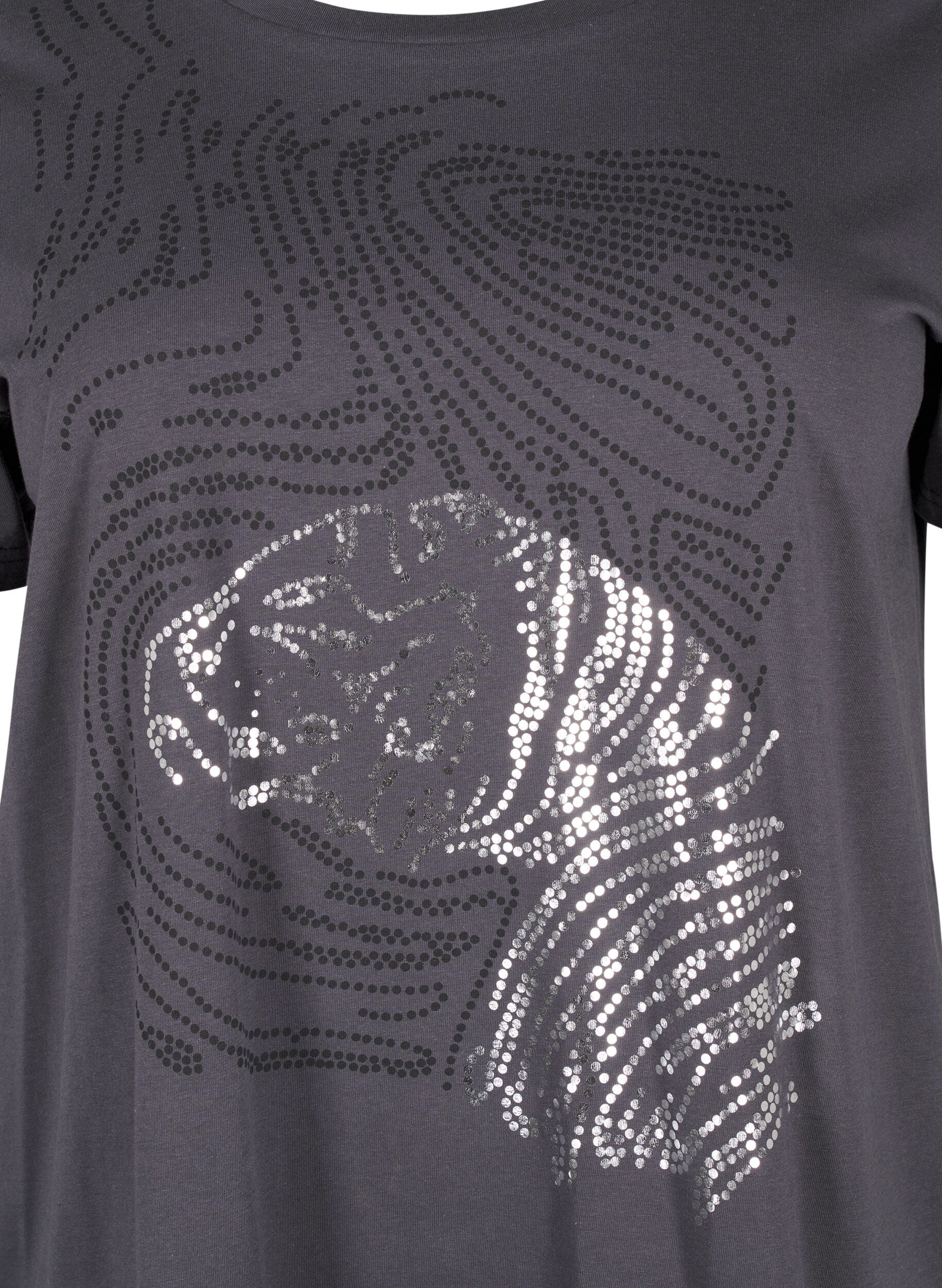 Zizzi T-shirt i bomull med tryck, Asphalt w. Tiger, Packshot image number 2