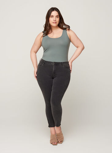 Croppade Amy jeans med blixtlås, Grey Denim, Model image number 0