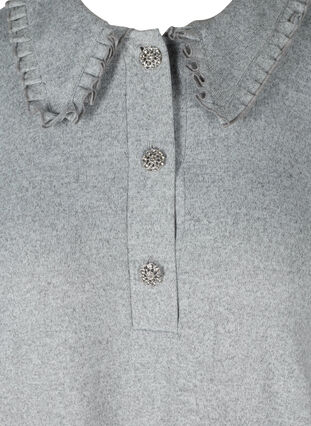 Blus med volangkrage och dekorativa knappar, Light Grey Melange, Packshot image number 2