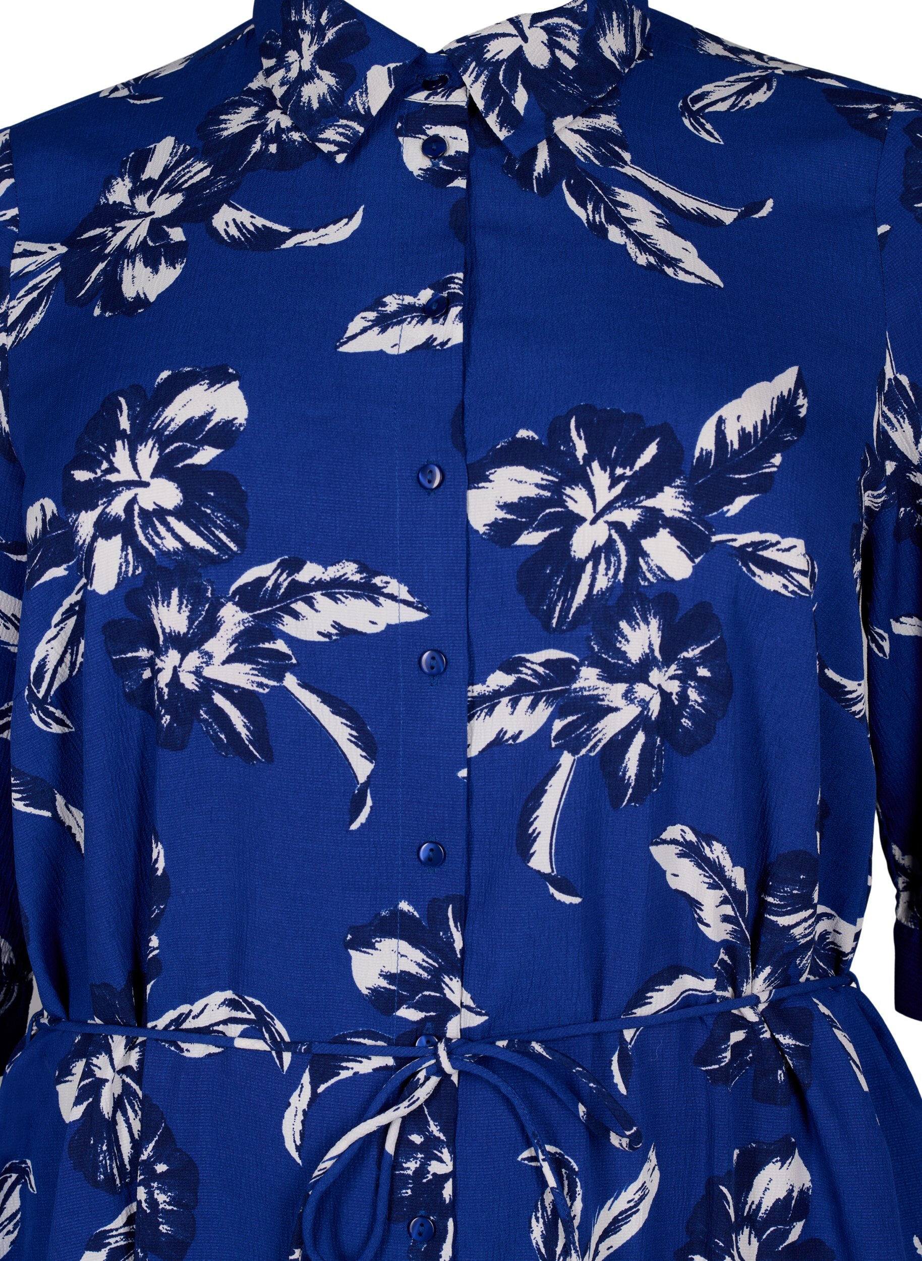 Zizzi FLASH &ndash; Skjortkl&auml;nning med blommigt tryck, Navy Blazer Flower, Packshot image number 2