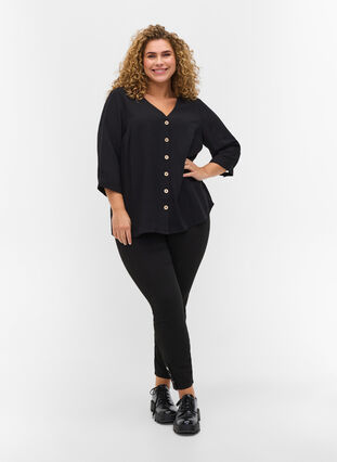 Croppade Amy jeans med knappar, Black, Model image number 0