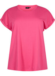 Kort&auml;rmad t-shirt i bomullsmix, Rosa