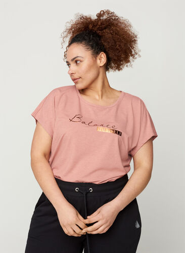 Tränings-t-shirt med tryck på bröstet, Old Rose, Model image number 0