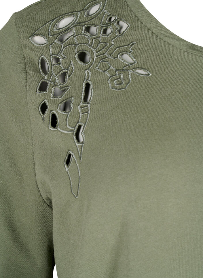 T-shirt i ekologisk bomull med broderade detaljer, Thyme, Packshot image number 2