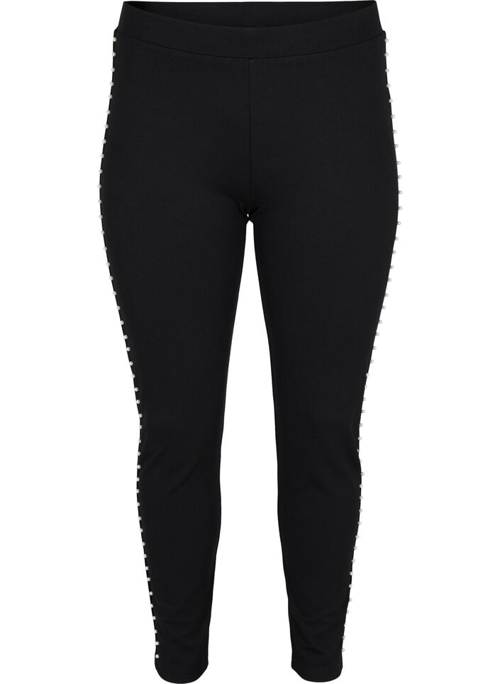 Leggings med pärlor, Black, Packshot image number 0