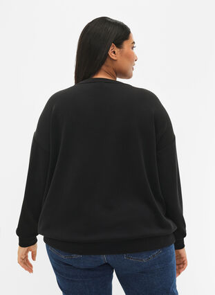 Sweatshirt med texttryck, Black, Model image number 1