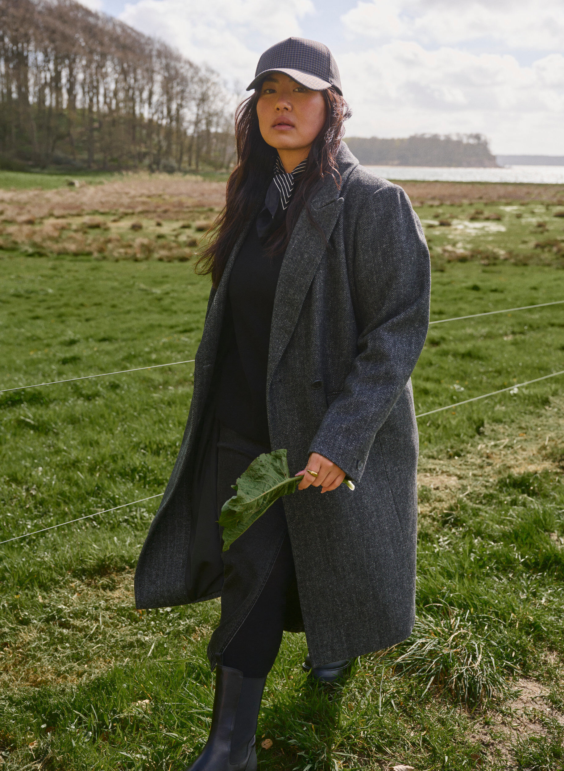 Zizzi L&aring;ng ullrock med fiskbensm&ouml;nster, Dark Grey Melange, Image image number 0