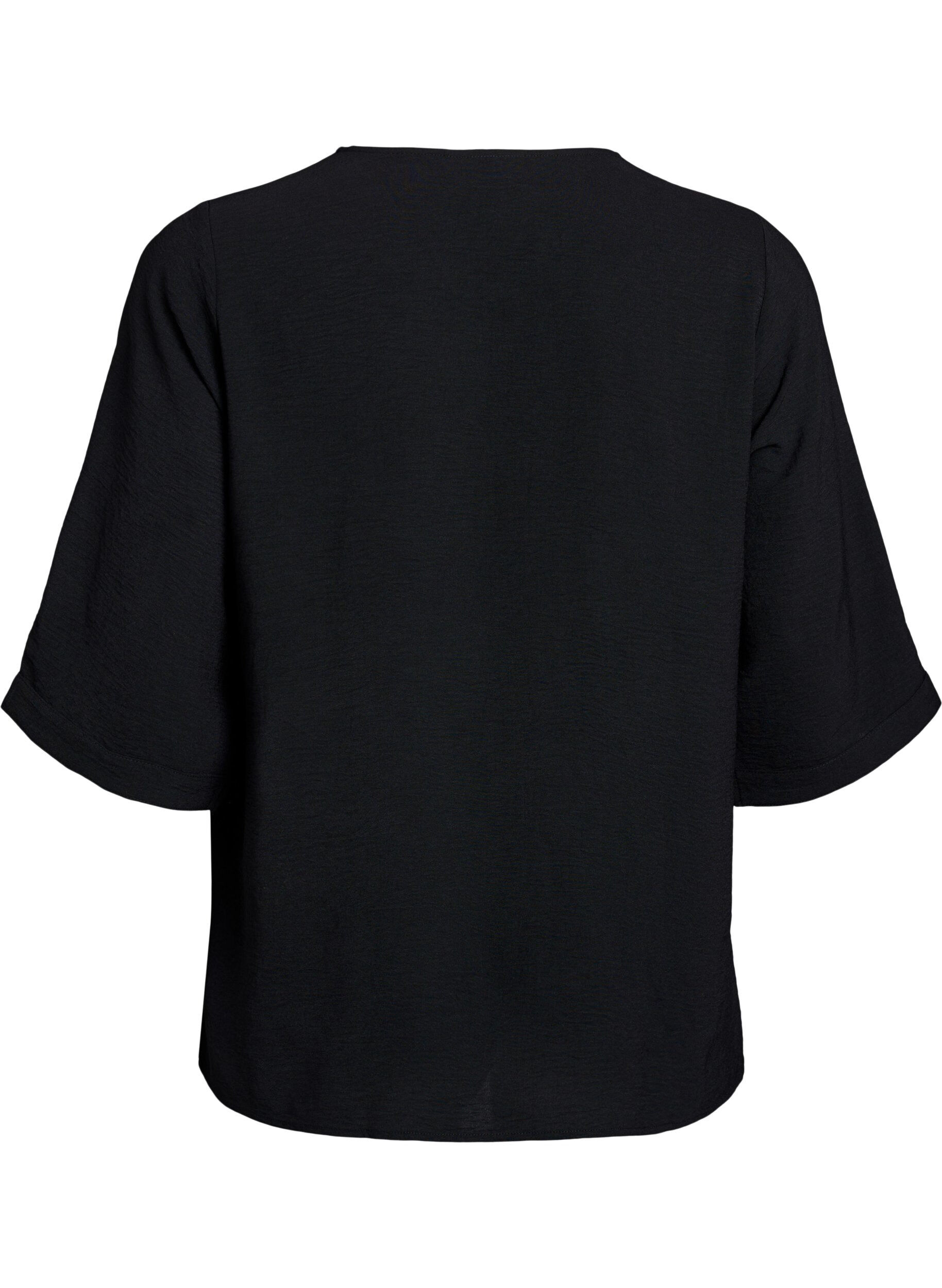 ZizziSkjortblus med v-ringning och 3/4-&auml;rm, Svart, Packshot image number 1