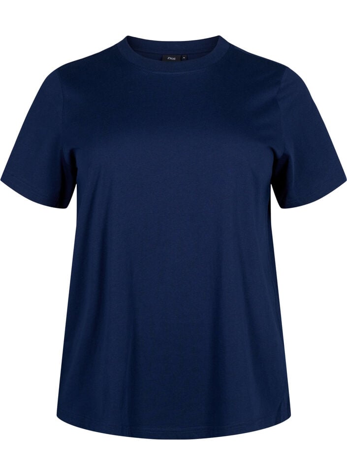 Enkel t-shirt i bomull med rund halsringning, Bl&aring;, Packshot image number 0