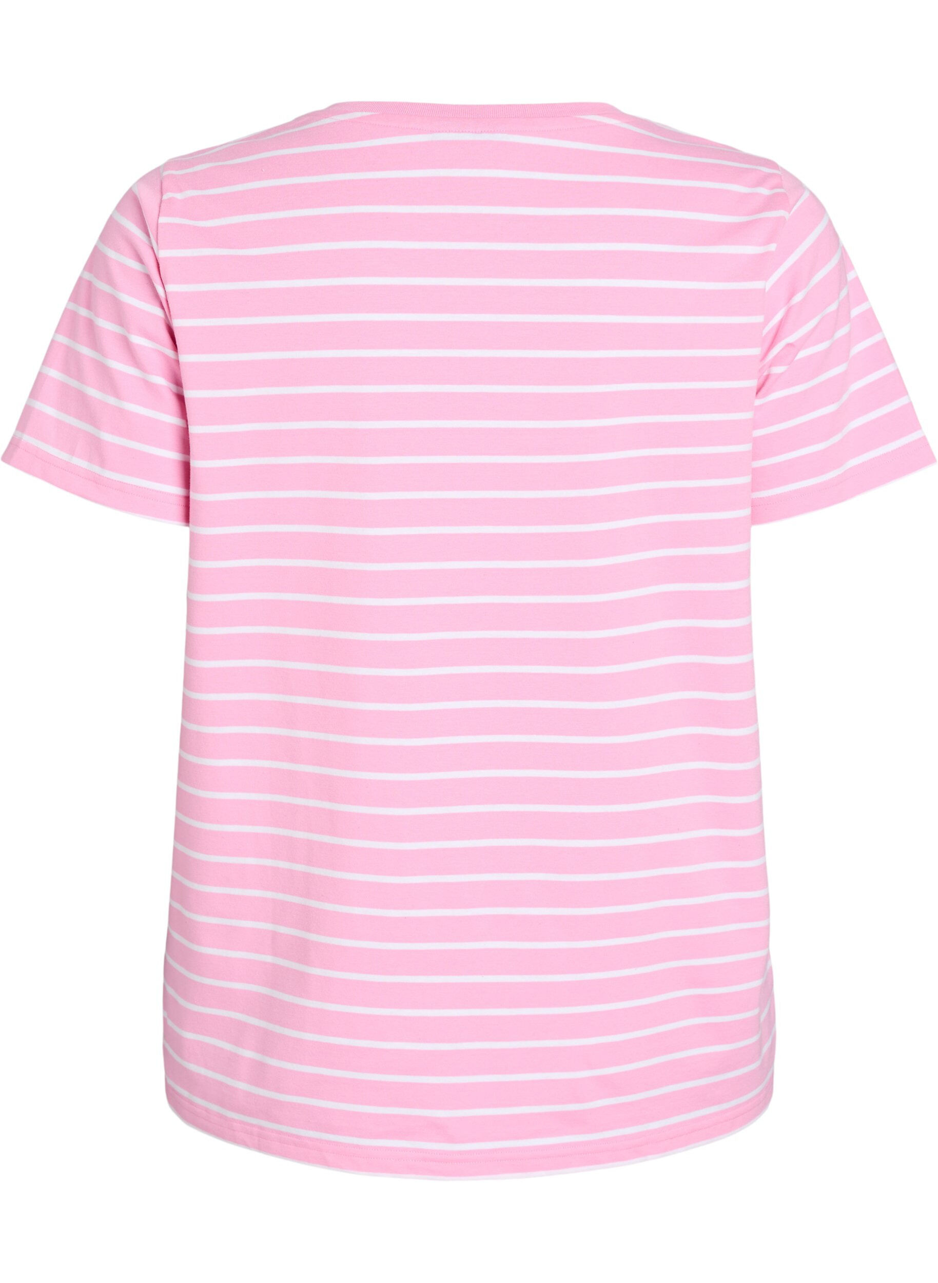 Zizzi Randig T-shirt med texttryck, Rosa, Packshot image number 1