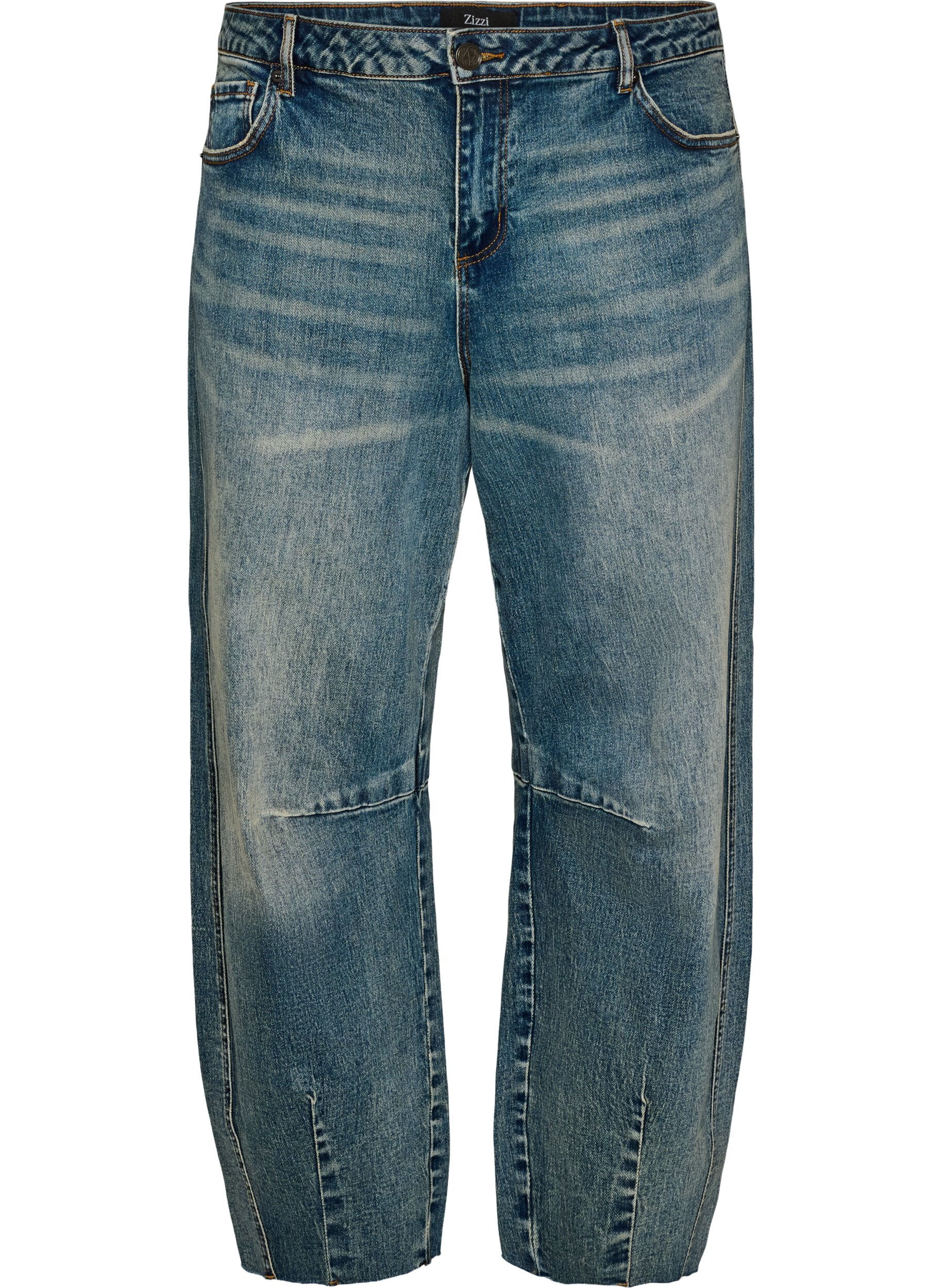 Barrel fit jeans med sliten tv&auml;tt